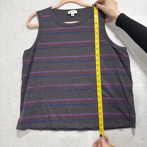 Evereve Tank Top Womens XL Gray Stripe Sleeveless Shirt 100% Cotton Casual - Picture 4 of 8